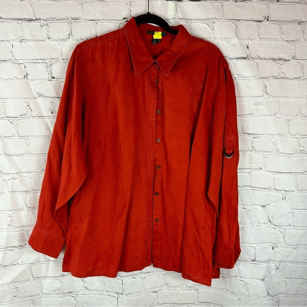 Lauren ralph lauren linen red long sleeve top sz 2X XXL